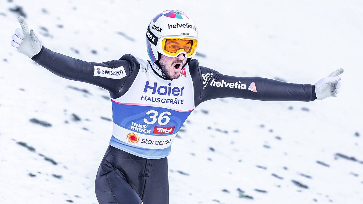 Le skieur Killian Peier lorsqu'il a remporté la médaille de bronze à Innsbruck.