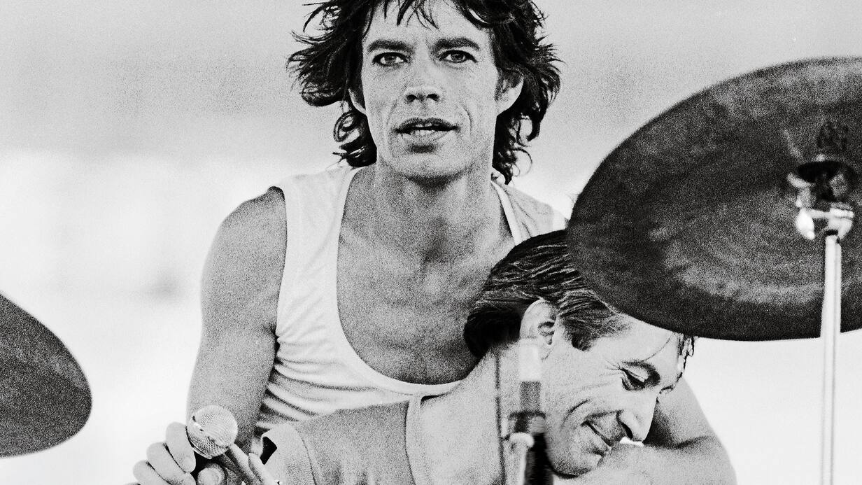 Mick Jagger and Charlie Watts onstage for the movie Let's Spend the Night Together in 1981. (Photo by Aaron Rapoport/Corbis via Getty Images) HD GETTYÂ 