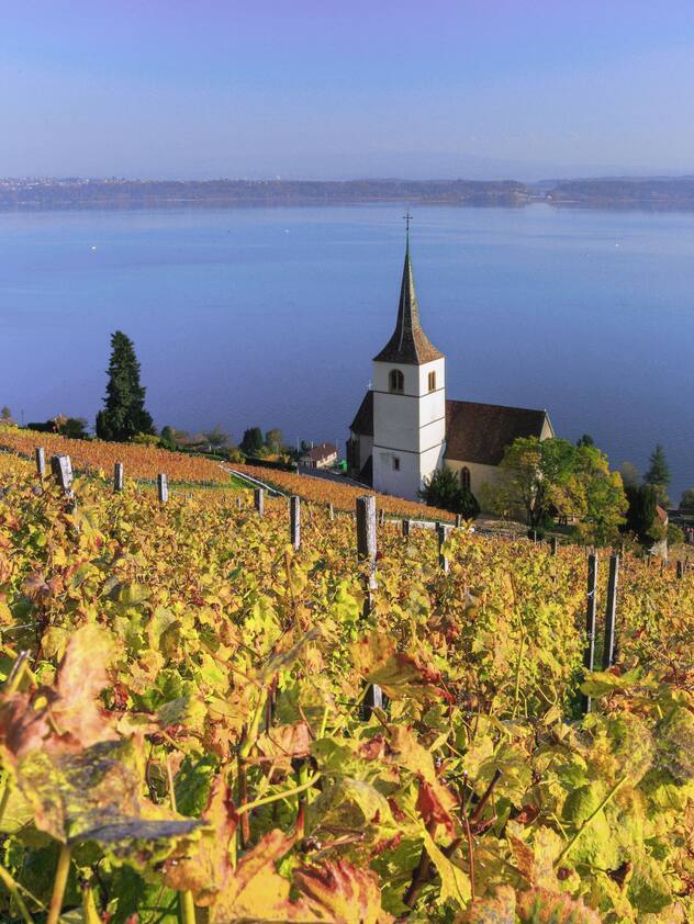 L’église de Gléresse, au bord du lac de Bienne.