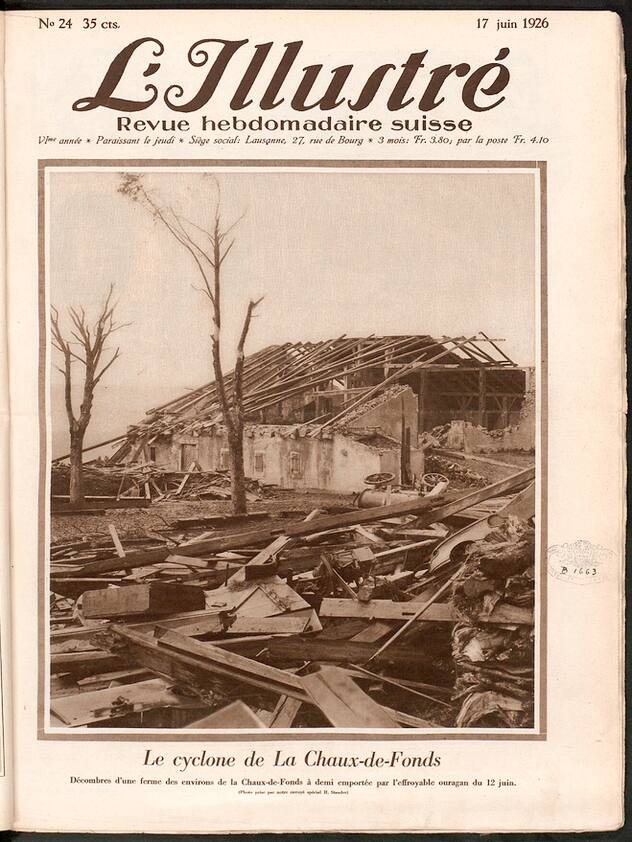 Couverture de «L’illustré» en 1926: un ouragan ayant balayé tout le canton de Neuchâtel