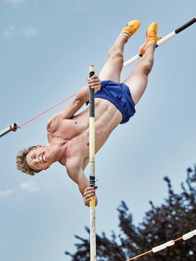 Le perchiste valaisan Justin Fournier, en action pendant son entraînement le mercredi 14 juin 2023