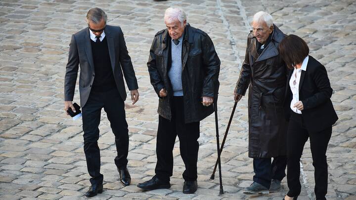 National Tribute Ceremony To Honour Charles Aznavour - Paris. Paul Belmondo, Jean-Paul Belmondo, Charles Gerard attending the national tribute ceremony to honour French-Armenian singer Charles Aznavour, one of France's most famous stars, who died aged 94, in the courtyard of the Hotel National des Invalides in Paris, France on October 5, 2018. Photo by Eliot Blondet/ABACAPRESS.COM URN:38953757 (FOTO: DUKAS/PA PHOTOS)