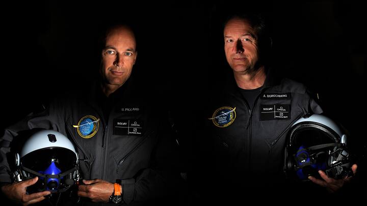 Solar Impulse. Les pilotes et managers Bertrand Piccard et Andre Borschberg.