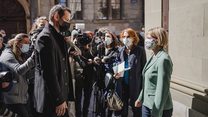 GenÃ¨ve, 28 mars 2021. Dernier tour de l'Ã©lection complÃ©mentaire au Conseil d'Etat pour le remplacement du poste de Pierre Maudet, auquel il se reprÃ©sentait.Avec 8.2% d'avance sur Pierre Maudet, la candidate verte Fabienne Fischer remporte l'Ã©lection.Â© Niels Ackermann / Lundi13
