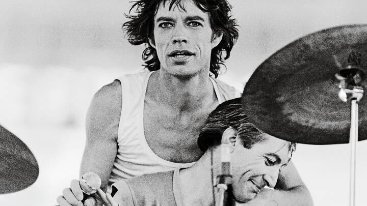 Mick Jagger and Charlie Watts onstage for the movie Let's Spend the Night Together in 1981. (Photo by Aaron Rapoport/Corbis via Getty Images) HD GETTYÂ 
