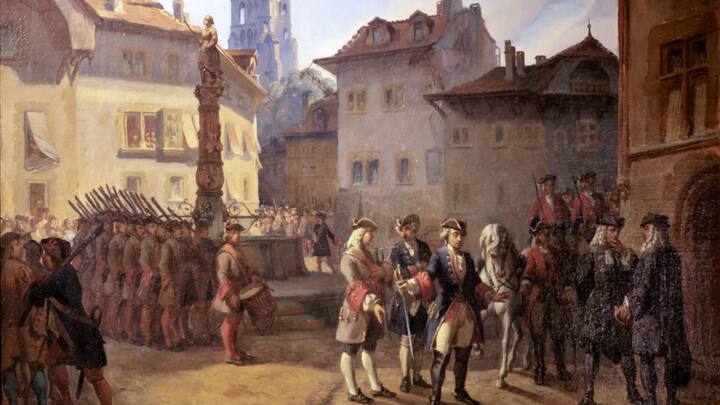 arrestation du major Davel par les soldats bernois, peinture de François Bonnet vers 1850