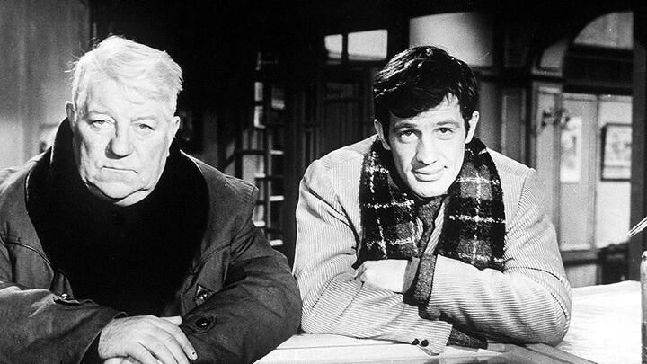 Jean Gabin et Jean-Paul Belmondo sur le tournage du film "Un singe en hiver". 1962 File Photo - French actor Jean-Paul Belmondo