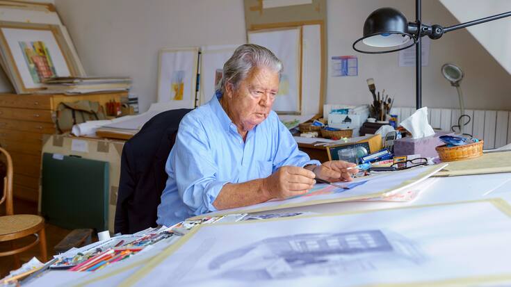 Le dessinateur Jean-Jacques Sempé dans son studio parisien en 2011