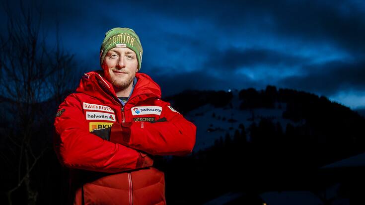 Der Schweizer Skirennfahrer Justin Murisier posiert an einem Point de Presse von Swiss-ski, am Donnerstag, 7. Januar 2021 in Adelboden. In den naechsten drei Tagen finden hier die Internationalen Weltcuprennen statt. (KEYSTONE/Jean-Christophe Bott)