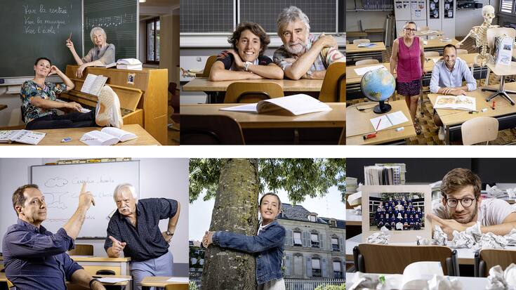 Thomas Wiesel, Brigitte Rosset, Sandrine Viglino, Philippe Jeanneret, Maude Mathys, Mathias Reynard et leurs enseignants préférés