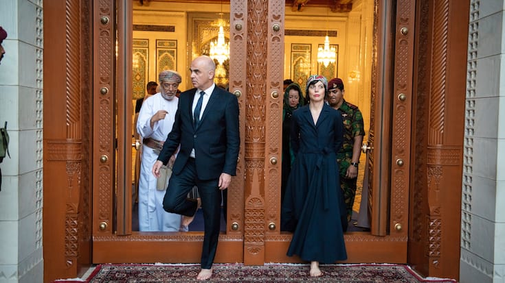 Le dernier voyage d'Alain Berset: ici avec sa femme Muriel Zeender Berset dans la grande mosquée du sultan Qabus