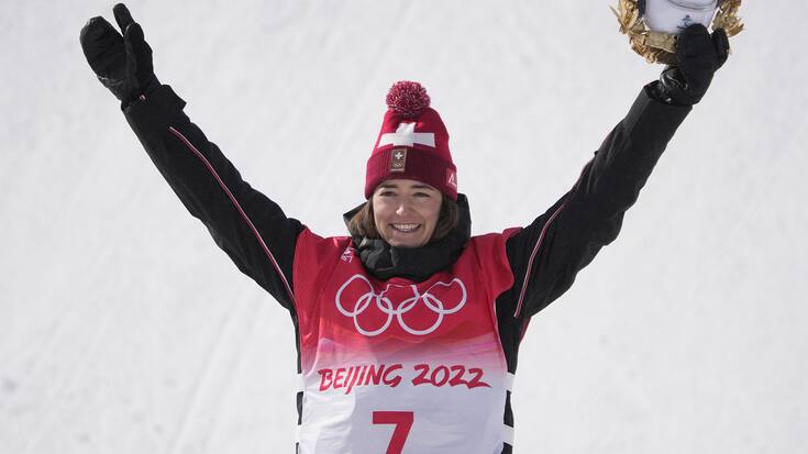 Mandatory Credit: Photo by Bob Strong/UPI/Shutterstock (12806735ad)Gold medalist Mathilde Gremaud of Switzerland waves from the podium after the Women's Freestyle Skiing Slopestyle competition at the 2022 Beijing Winter Olympics in Zhangjiakou, China on Tuesday, February 15, 2022. China's Eileen Gu won the silver medal and Estonia's Kelly Sildaru won the bronze medal.Beijing Olympics 2022, Zhangjiakou, China - 15 Feb 2022
