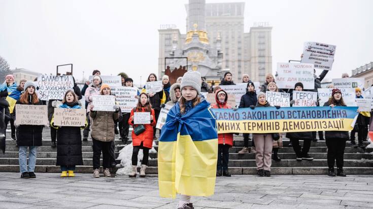 Manifestation et mobilisation des femmes à Kiev qui réclament le retour de leurs proches en guerre et sur le front