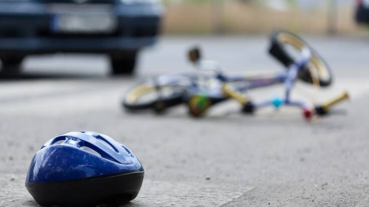 Close-up of a bicycle accident on the city street