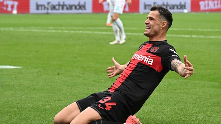 Depuis son arrivée au Bayer 04 Leverkusen en juillet 2023, Granit Xhaka a retrouvé le plaisir de jouer et… de marquer, comme ici face au Werder Brême, le 14 avril dernier.