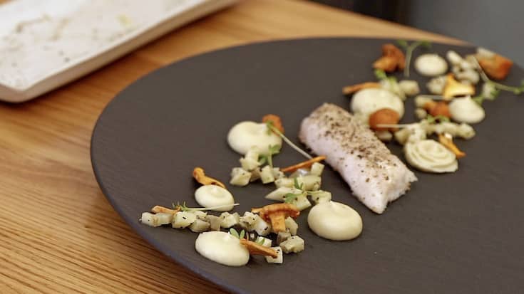 Filet de boya, chanterelles, artichauts