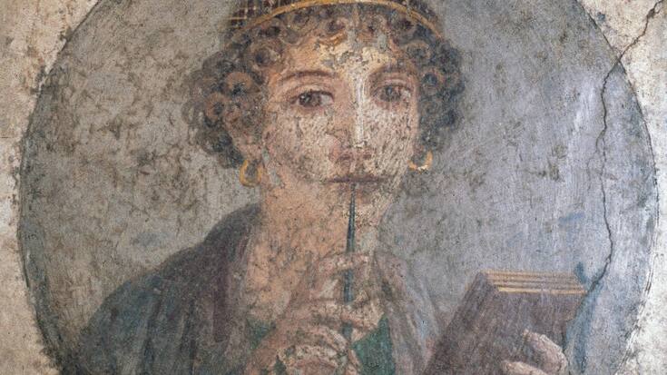 Fresque antique romaine représentant probablement la poétesse grecque Sappho