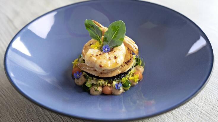 Crevettes d’Argovie et perles de légumes