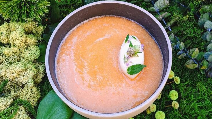 Gaspacho de melon et sorbet à la bière
