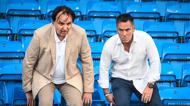 Christian Constantin et Pablo Iglesias lors du match retour du barrage de promotion en Super League et de relégation en Challenge League de football entre le FC Sion et le SLO