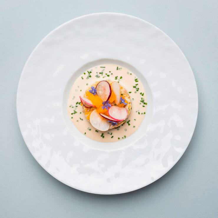 Tartare de truite, crème fumée et agrumes