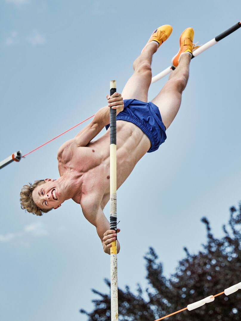 Le perchiste valaisan Justin Fournier, en action pendant son entraînement le mercredi 14 juin 2023