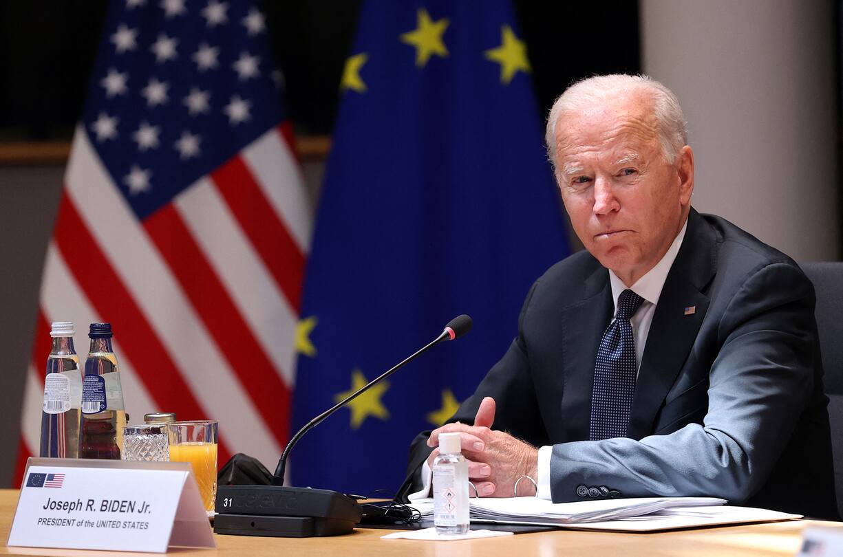 BRUSSELS, BELGIUM - JUNE 15: European Council President Charles Michel, President of the European Commission, Ursula von der Leyen and US President Joe Biden meet within EU -USA Summit in Brussels, Belgium on June 15, 2021. Dursun Aydemir / Anadolu Agency/ABACAPRESS.COM (FOTO: DUKAS/ABACA)