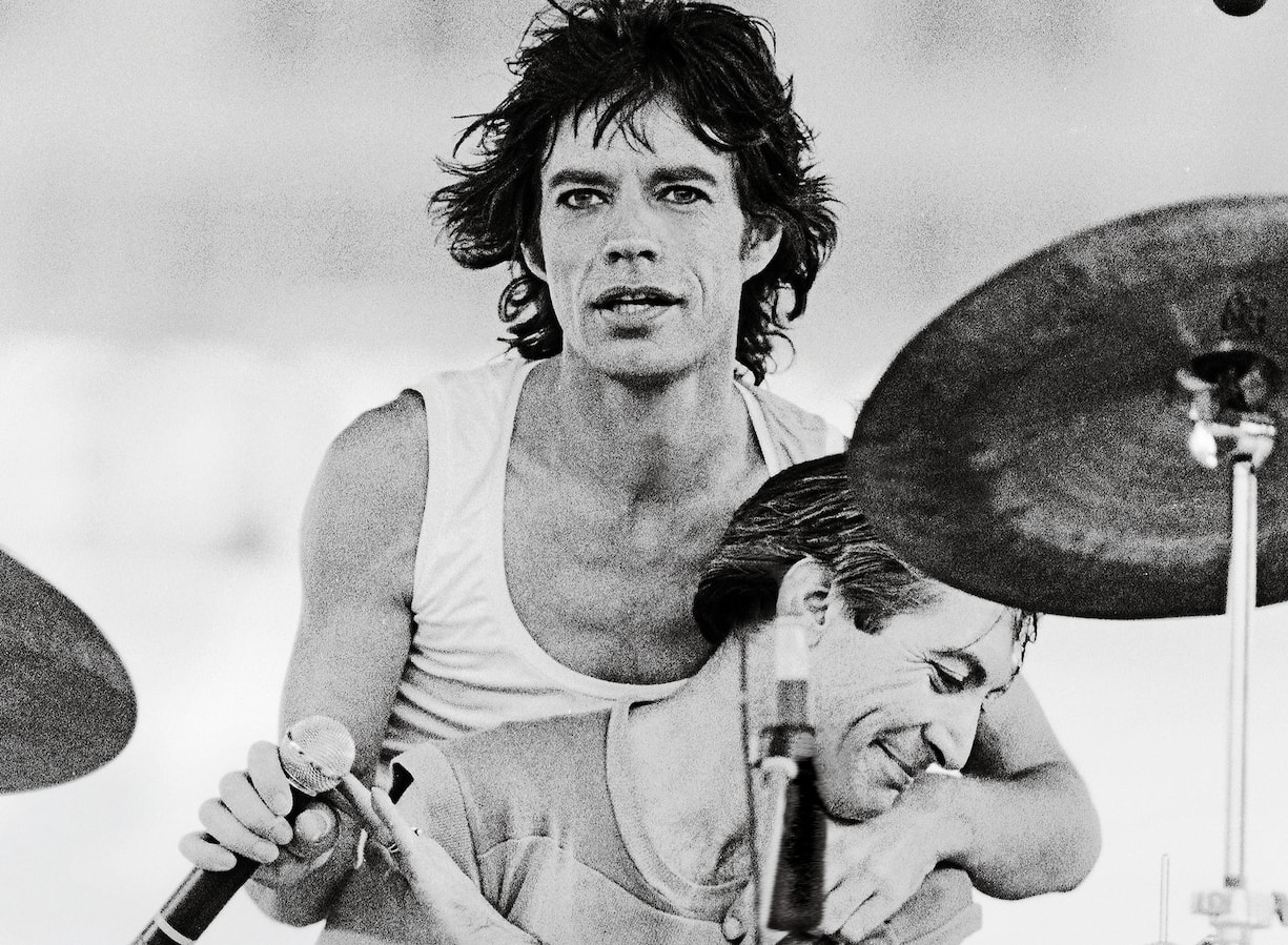 Mick Jagger and Charlie Watts onstage for the movie Let's Spend the Night Together in 1981. (Photo by Aaron Rapoport/Corbis via Getty Images) HD GETTYÂ 