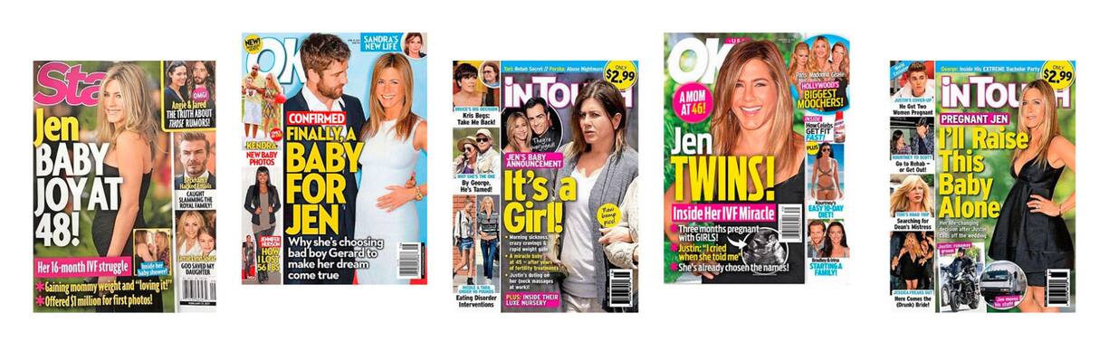 L'actrice Jennifer Aniston a souvent fait la une des magazines pour ses grossesses imaginaires