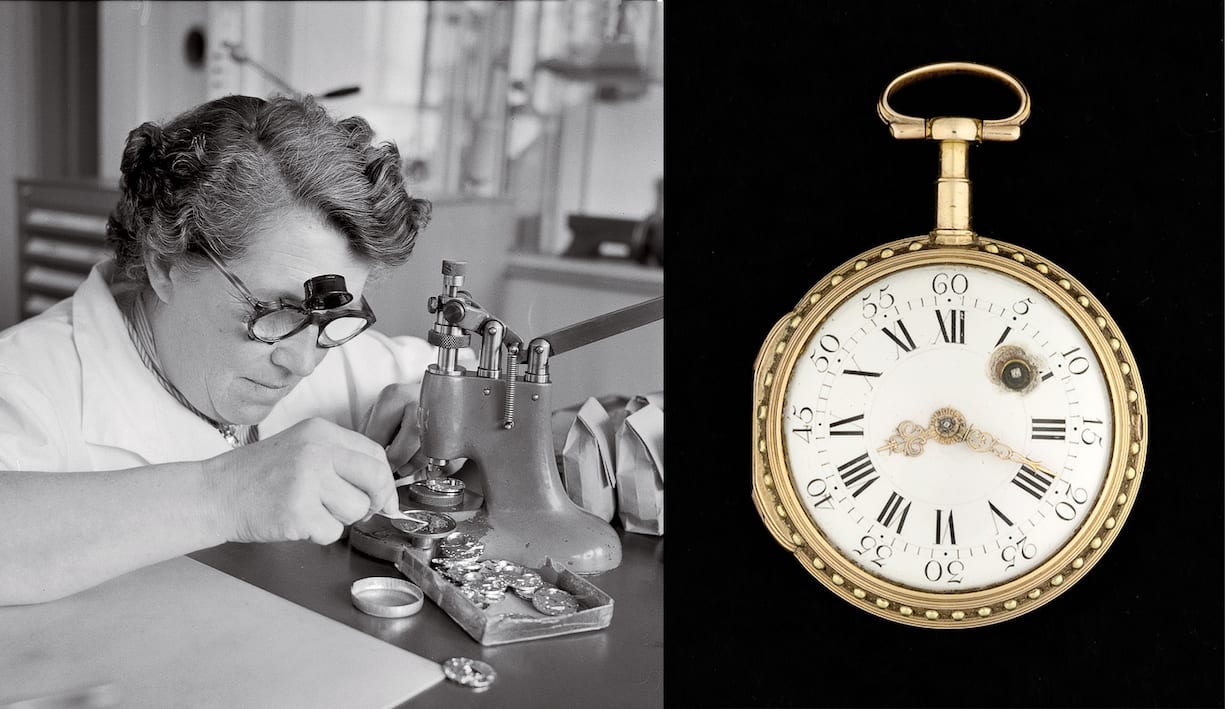 Femme assemblant une montre Gyromatic