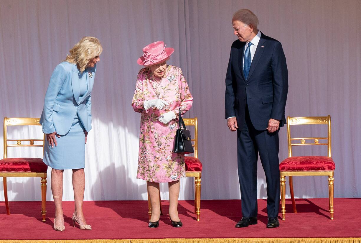 . 13/06/2021. Windsor, United Kingdom. Queen Elizabeth II with US President Joe Biden and his wife Jill at Windsor Castle, United Kingdom. PUBLICATIONxINxGERxSUIxAUTxHUNxONLY xPoolx/xi-Imagesx IIM-22273-0012