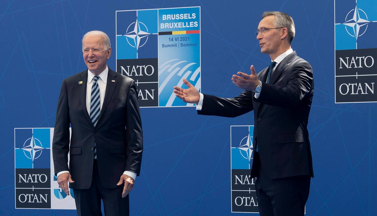 June 14, 2021, Brussels, Belgium: Secretary General of North Atlantic Treaty Organization Jens Stoltenberg officially welcomes United States President Joe Biden to the NATO Summit Monday June 14, 2021 in Brussels, Belgium. Brussels Belgium PUBLICATIONxINxGERxSUIxAUTxONLY - ZUMAc35_ 20210614_zaf_c35_023 Copyright: xAdrianxWyldx