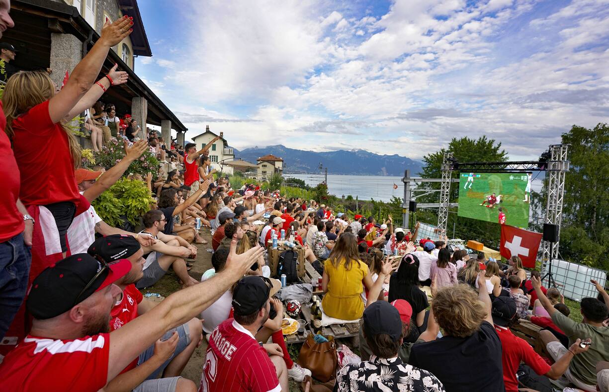 Rivaz,le 2 juillet Match Espagne-Suisse Domaine Chaudet vignoble de Lavaux. ©Christian Bonzon