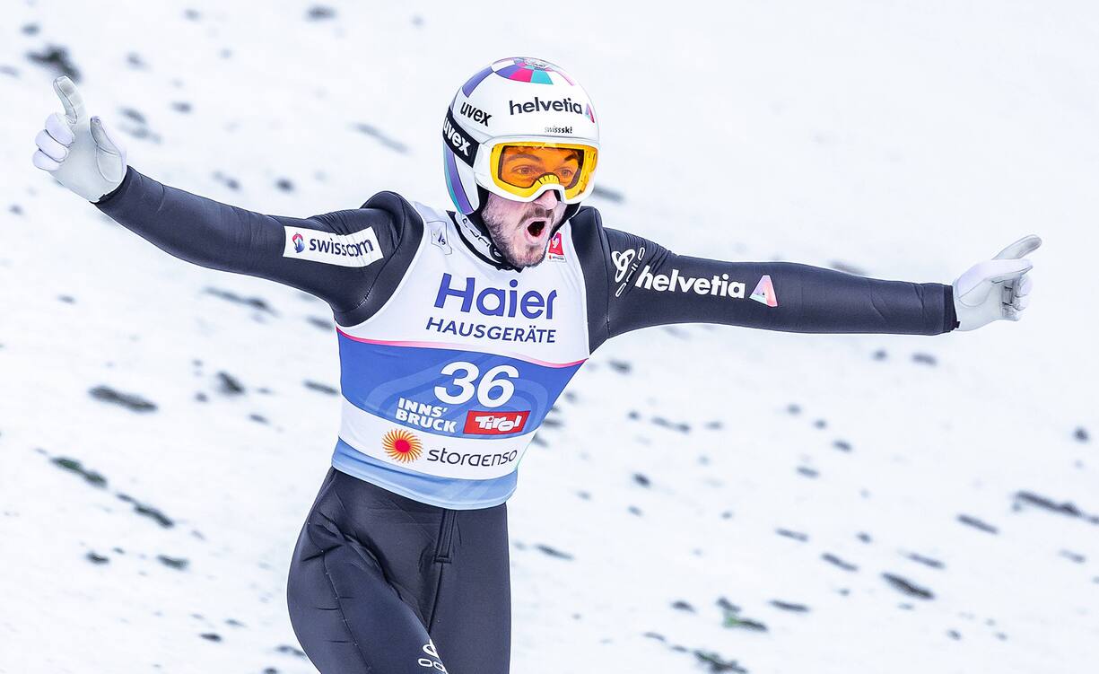 Le skieur Killian Peier lorsqu'il a remporté la médaille de bronze à Innsbruck.