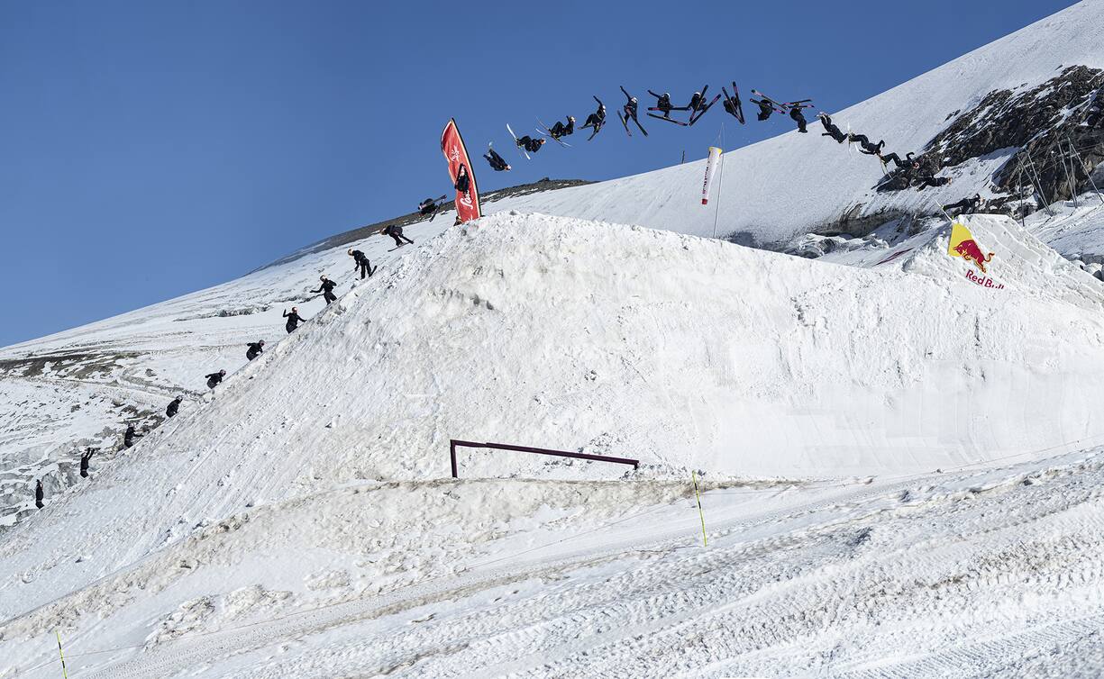 Mathilde Gremaud doing the first ever woman Switch Double Cork 14 in Saas Fee, Switzerland on September 14, 2020. // Dom Daher/Red Bull Content Pool // SI202009150272 // Usage for editorial use only // 
