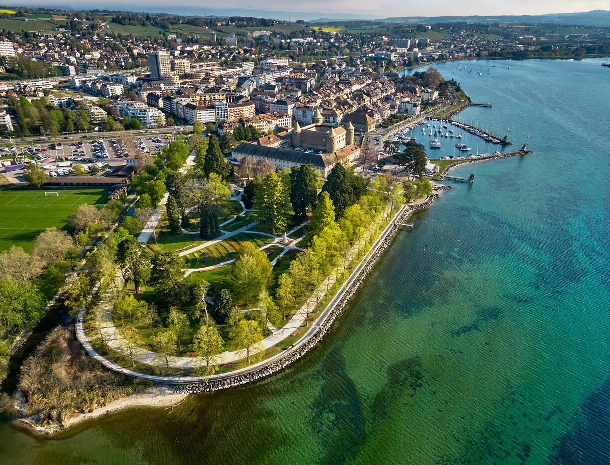 Vue aérienne de la Ville de Morges.