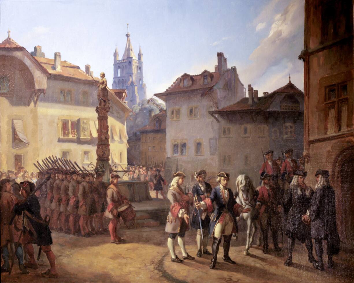 arrestation du major Davel par les soldats bernois, peinture de François Bonnet vers 1850