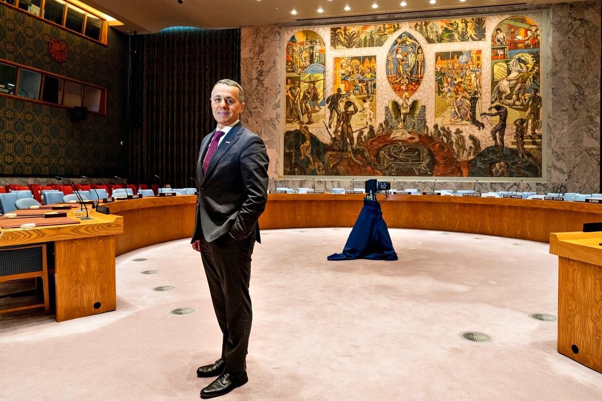 Ignazio Cassis dans la salle du Conseil de sécurité.