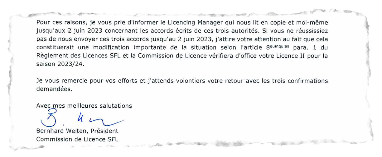 La Swiss Football League a mis en demeure, le 25 mai dernier, le FC Yverdon de lui faire parvenir les documents relatifs à l’obtention de la licence de jeu