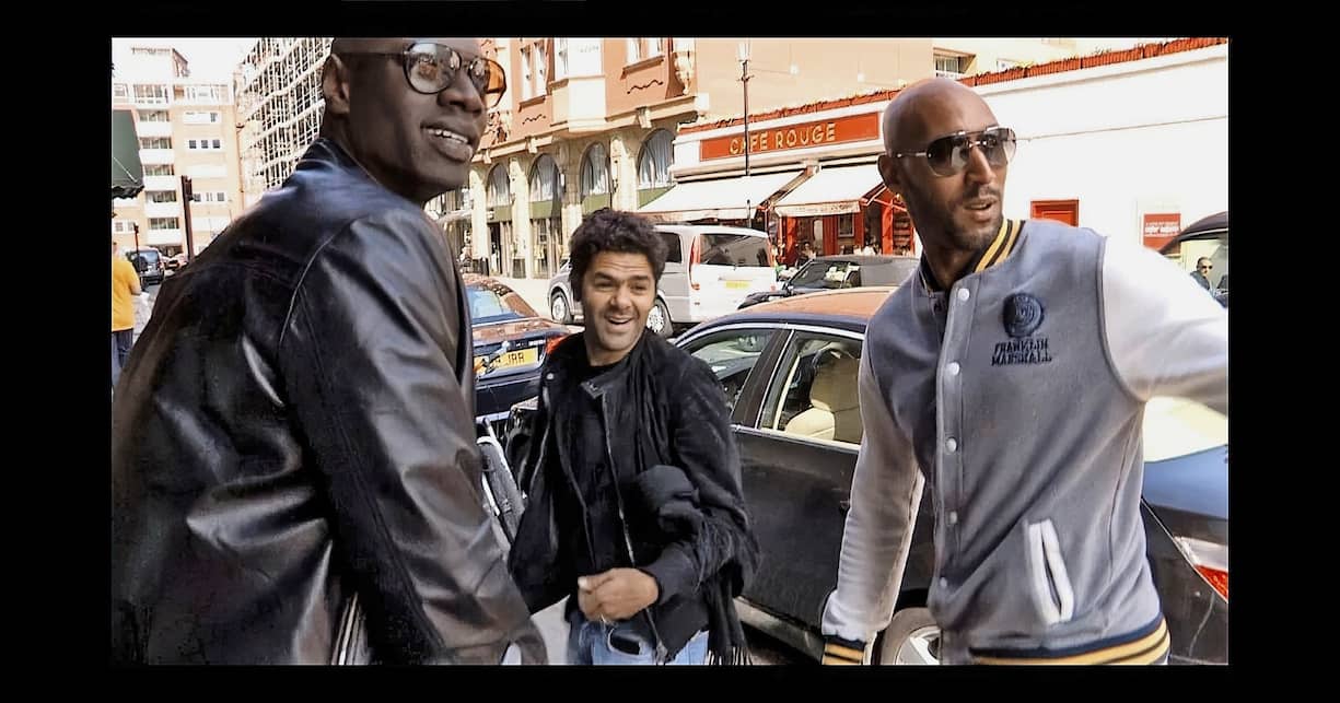 L'acteur Omar Sy avec ses deux amis d’enfance l'humoriste Jamel Debbouze et le footballeur Nicolas Anelka