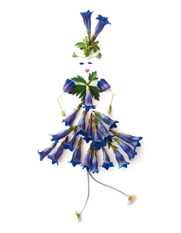 Natures mortes: composition de femmes-fleurs à partir de fleurs et de feuilles