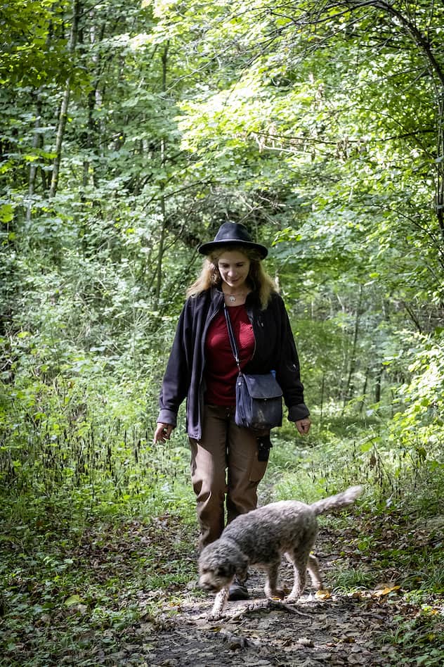 Hysope, chienne futée de la race lagotto romagnolo, a flairé une odeur de truffe. Sa maîtresse, la caveuse vaudoise Laurence Sachot, se dépêche de vérifier si le précieux champignon est bien là.