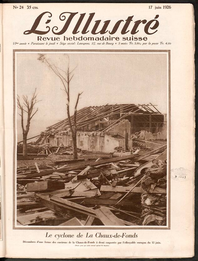 Couverture de «L’illustré» en 1926: un ouragan ayant balayé tout le canton de Neuchâtel