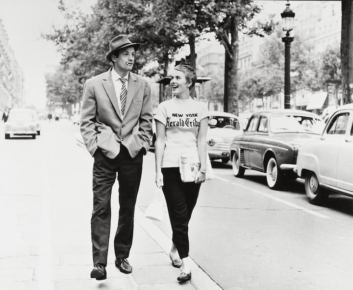 1960; A Bout De Souffle. Original Film Title: A Bout De Souffle, PICTURED: JEAN-PAUL BELMONDO, JEAN SEBERG, Director: Jean-Luc Godard, IN CAST: Jean Seberg, Jean-Paul Belmondo, Daniel Boulanger Mandatory Credit: Photo by SNC/Entertainment Pictures. (Â©) Copyright 1960 by SNC.