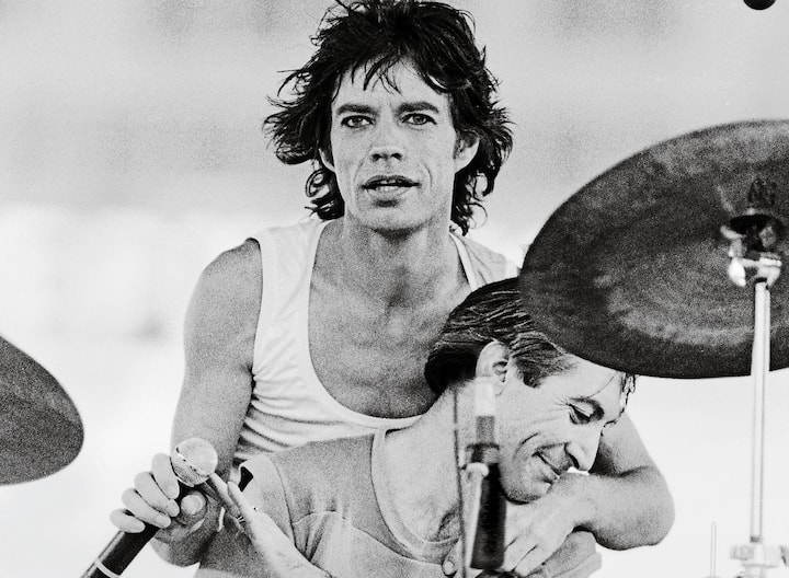 Mick Jagger and Charlie Watts onstage for the movie Let's Spend the Night Together in 1981. (Photo by Aaron Rapoport/Corbis via Getty Images) HD GETTYÂ 