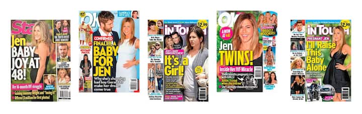 L'actrice Jennifer Aniston a souvent fait la une des magazines pour ses grossesses imaginaires