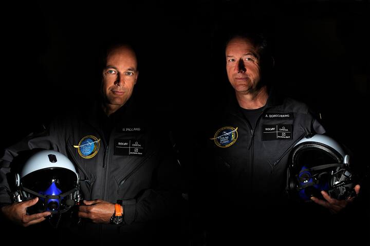 Solar Impulse. Les pilotes et managers Bertrand Piccard et Andre Borschberg.