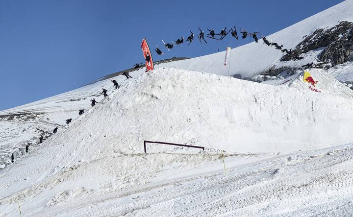 Mathilde Gremaud doing the first ever woman Switch Double Cork 14 in Saas Fee, Switzerland on September 14, 2020. // Dom Daher/Red Bull Content Pool // SI202009150272 // Usage for editorial use only // 