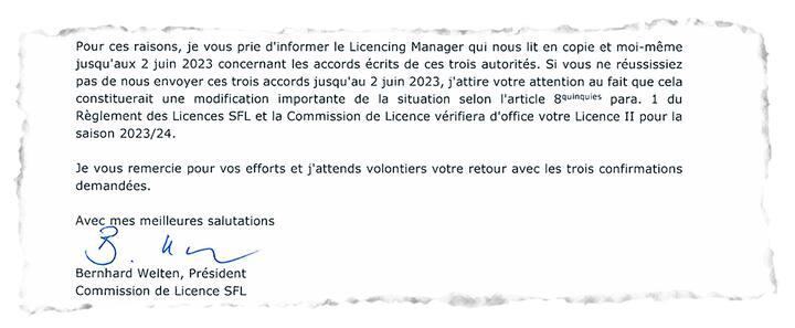 La Swiss Football League a mis en demeure, le 25 mai dernier, le FC Yverdon de lui faire parvenir les documents relatifs à l’obtention de la licence de jeu