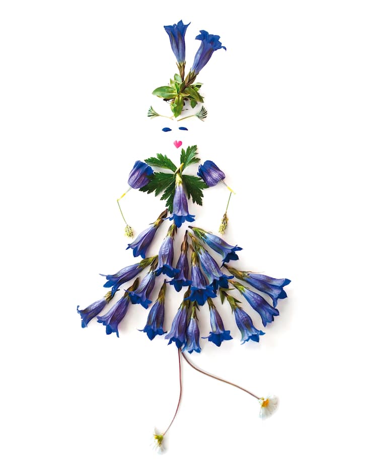 Natures mortes: composition de femmes-fleurs à partir de fleurs et de feuilles